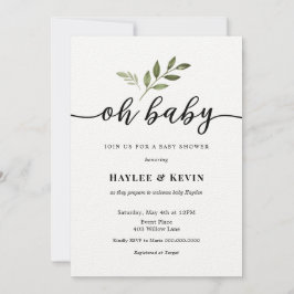 "Oh Baby" Calligraphy Greenery Shower-inbjudan Inbjudningar