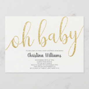 Oh Baby Calligraphy Guld Glitter Girl Baby Shower Inbjudningar