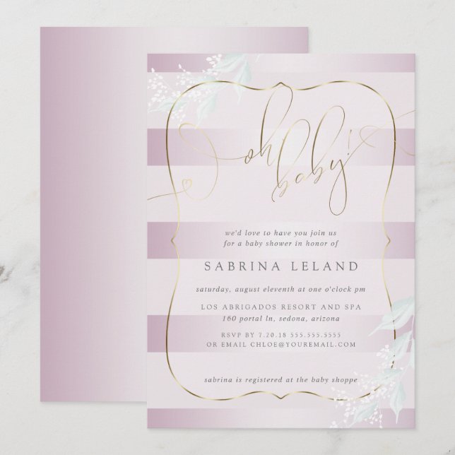 OH Baby! Calligraphy Ombré Ro Rosa Rand Inbjudningar (Fram/baksida)