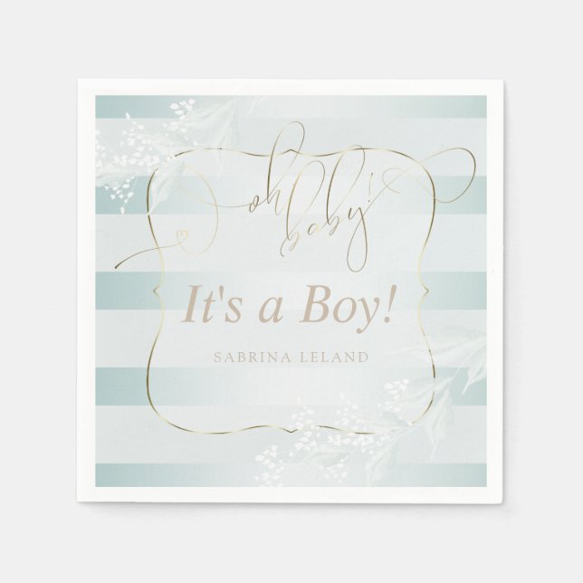 OH Baby! Calligraphy Ombré Teal Blue Rand Pappersservett (Framsidan)