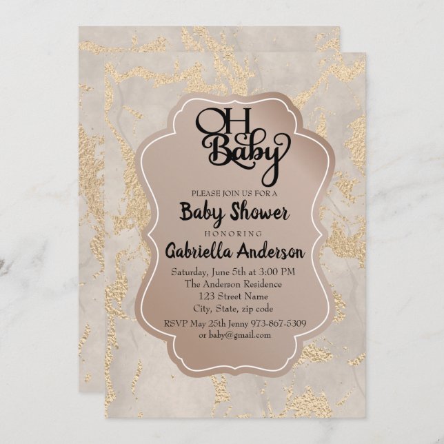 Oh Baby Champagne Foil Baby Shower-inbjudan Inbjudningar (Fram/baksida)