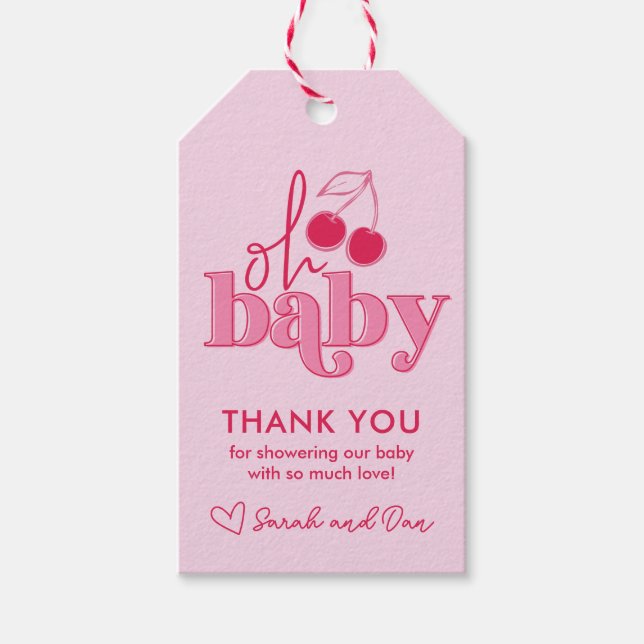 "Oh Baby" Cherry on Top Tack Gift Märkre Presentetikett (Framsidan)