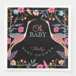 Oh Baby | Chic Blommigt Botanical Stork Baby Showe Pappersservett