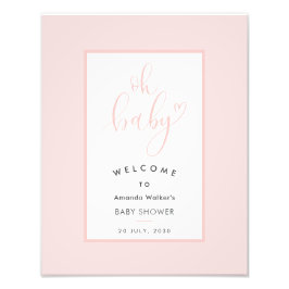 Oh Baby Chic Pink Script Baby Shower Party Sign Fototryck
