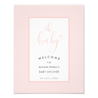 Oh Baby Chic Pink Script Baby Shower Party Sign Fototryck