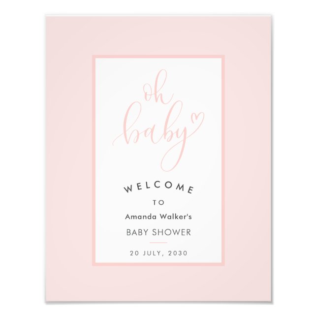 Oh Baby Chic Pink Script Baby Shower Party Sign Fototryck (Framsidan)