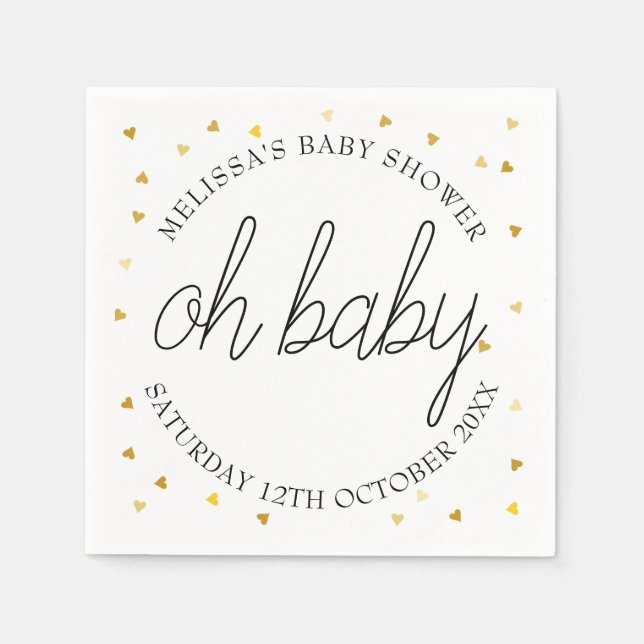 Oh Baby Chic Script Guld Hjärt Baby Shower Pappersservett (Framsidan)