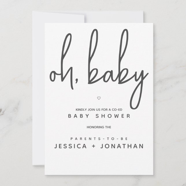 Oh baby Co-Ed minimal Simple Baby Shower Inbjudningar (Framsida)