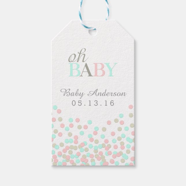 Oh Baby Confetti Baby Shower Märkre Rosa Blue Presentetikett (Framsidan)