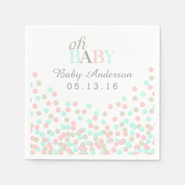 Oh Baby Confetti Baby Shower Napkin | Rosa Blue Pappersservett (Framsidan)