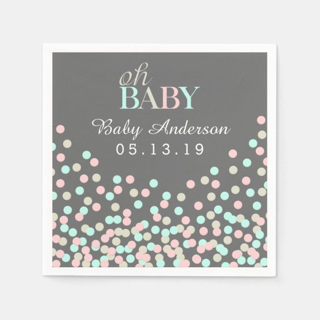 Oh Baby Confetti Baby Shower Napkin | Rosa Blue Pappersservett (Framsidan)