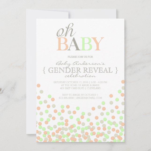 Oh Baby Confetti Gender Reveal Party | Coral Mint Inbjudningar (Framsida)