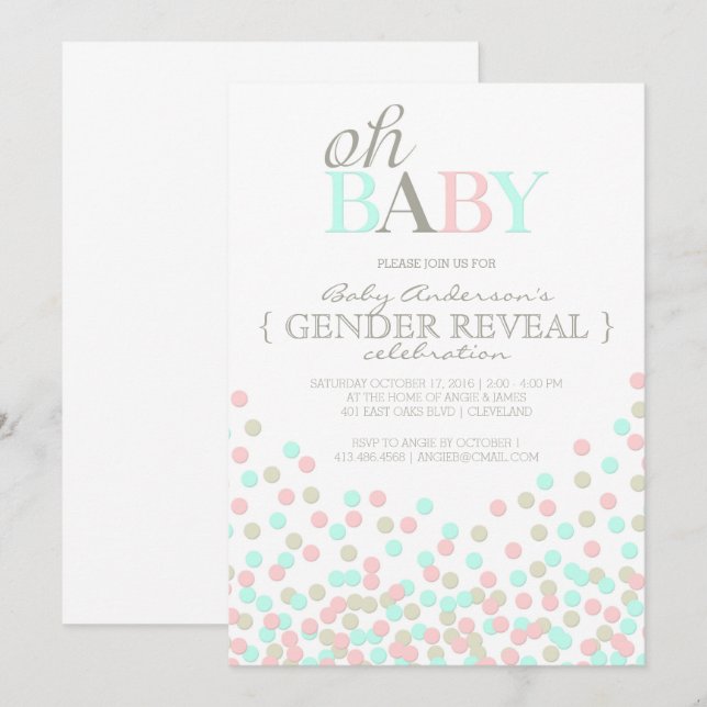 Oh Baby Confetti Gender Reveal Party | Rosa Blue Inbjudningar (Fram/baksida)