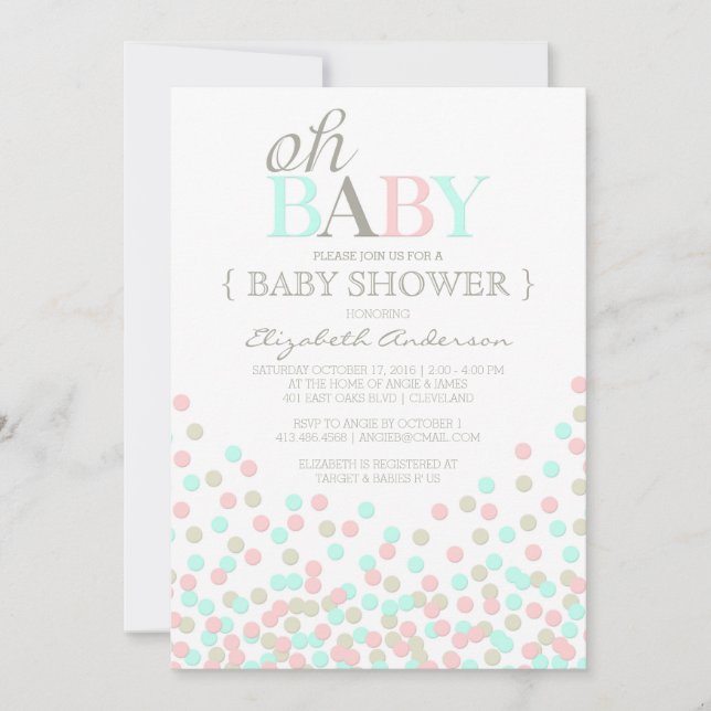 Oh Baby Confetti | Inbjudan till modern babyvisnin (Framsida)