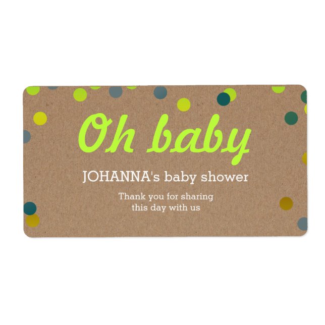 Oh Baby Confetti Kraft Papper Vattenflaska Favor Fraktsedel (Framsidan)