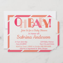 Oh Baby Coral Modern Typography Baby Shower Inbjudningar