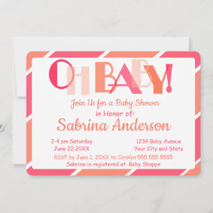 Oh Baby Coral Modern Typography Baby Shower Inbjudningar