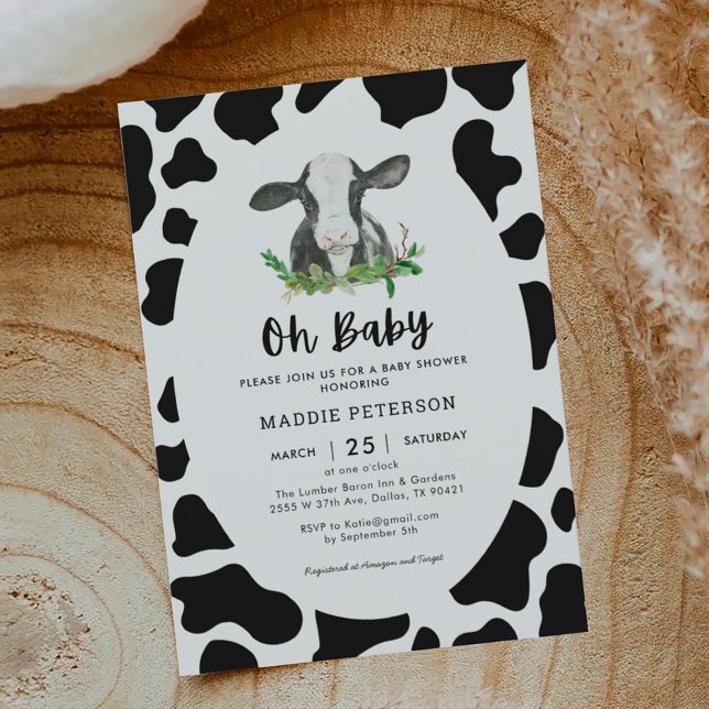 Oh Baby Cow Theme Boy Shower-inbjudan Inbjudningar (Skapare uppladdad)
