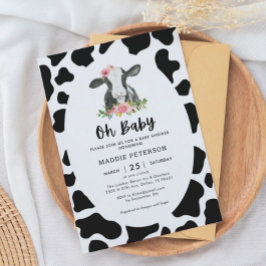 Oh Baby Cow Theme Girl Baby Shower-inbjudan Inbjudningar