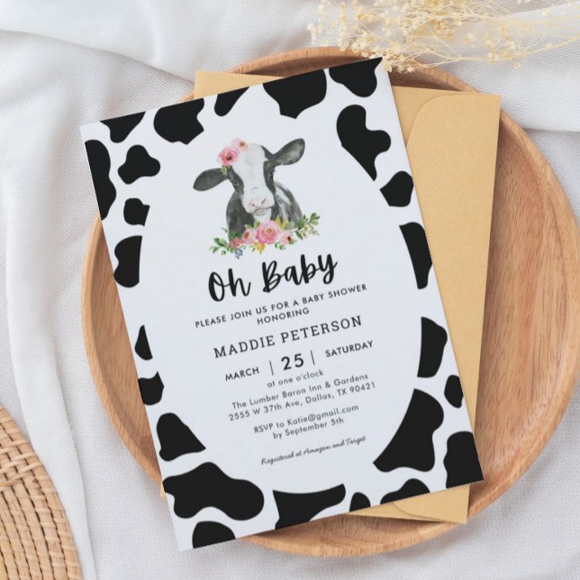 Oh Baby Cow Theme Girl Baby Shower-inbjudan Inbjudningar (Skapare uppladdad)