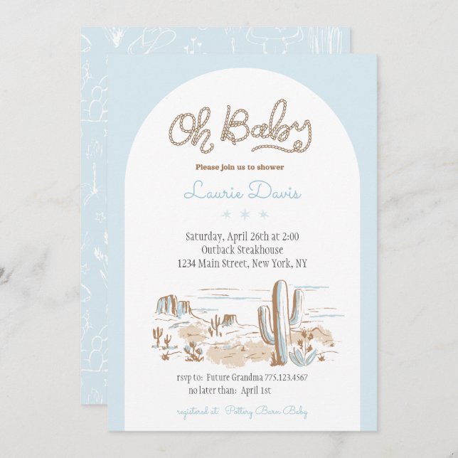 Oh Baby Cowboy Shower Invitation Inbjudningar (Fram/baksida)