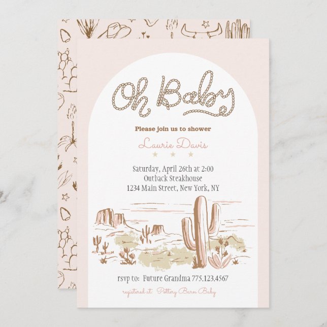 Oh Baby Cowgirl Shower Invitation Inbjudningar (Fram/baksida)