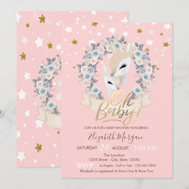 Oh Baby Cute Baby Hjort Stars Baby Shower Inbjudningar (Fram/baksida)