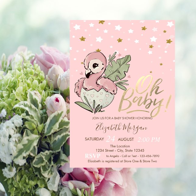 Oh Baby Cute Baby Rosa Flamingo Stars Baby Shower Inbjudningar (Skapare uppladdad)