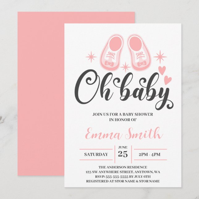 Oh Baby Cute Baby Shower Baby Shower Inbjudningar (Fram/baksida)