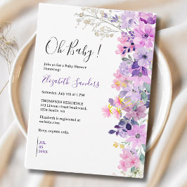 Oh Baby, Cute Baby Shower Purple Spring Flowers Inbjudningar
