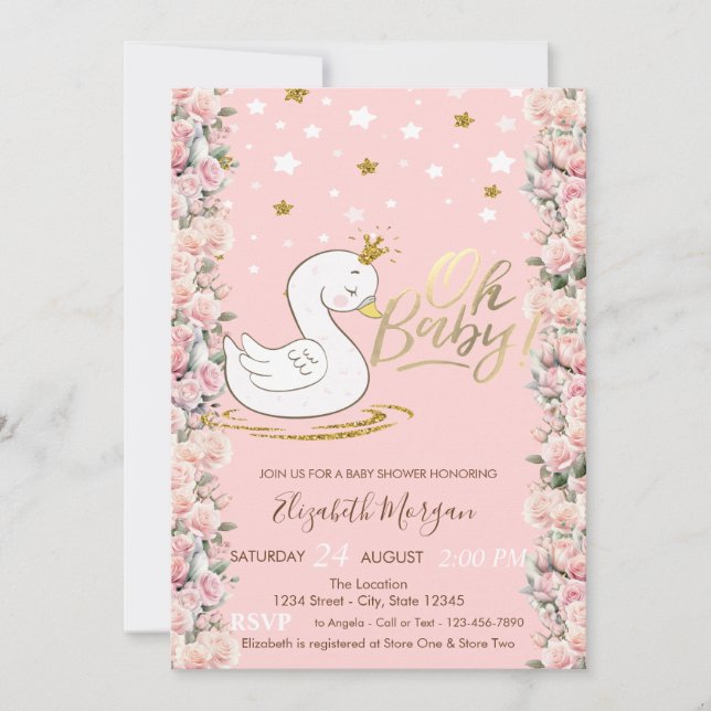 Oh Baby Cute Baby Svan Krona Ro Baby Shower Inbjudningar (Framsida)