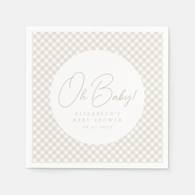 Oh baby cute blue gingham baby shower pappersservett (Framsidan)