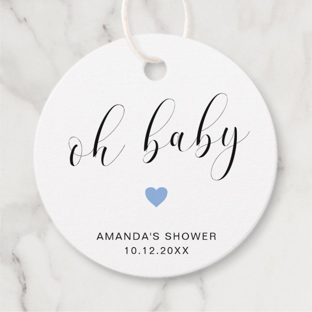 Oh Baby Cute Blue Heart Boy Shower Gåvor Etiketter (Framsida)