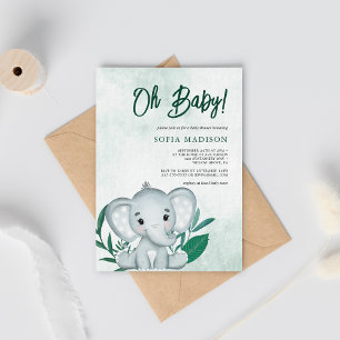 Oh Baby Cute Elephant Grönt Baby Shower Inbjudningar