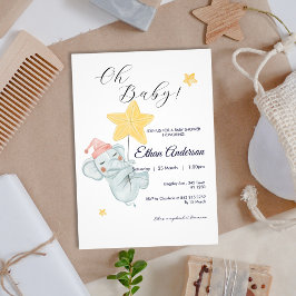 Oh Baby Cute Elephant Stars Baby Shower-inbjudan Inbjudningar