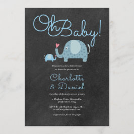 Oh Baby Cute Elephants Par Baby Shower Inbjudningar