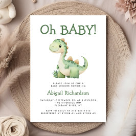 Oh Baby Cute Grönt Dinosaur Baby Shower Inbjudningar