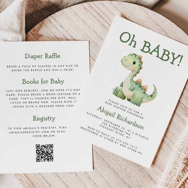 Oh Baby Cute Grönt Dinosaur QR-kod Babykläder Show Inbjudningar (Skapare uppladdad)