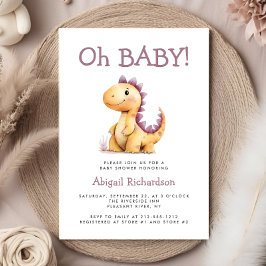 Oh Baby Cute Orange Lila Dinosaur Baby Shower Inbjudningar