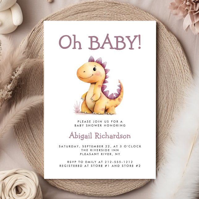 Oh Baby Cute Orange Lila Dinosaur Baby Shower Inbjudningar (Skapare uppladdad)