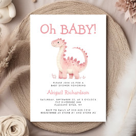 Oh Baby Cute Rosa Dinosaur Girls Baby Shower Inbjudningar