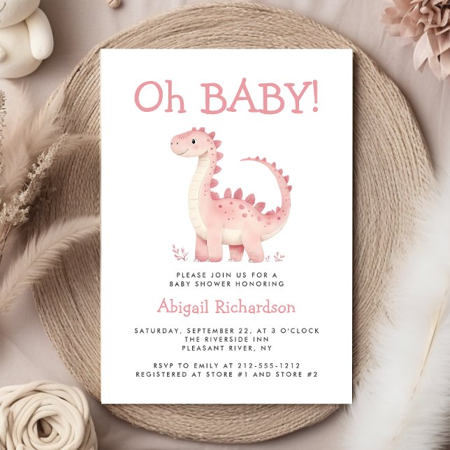 Oh Baby Cute Rosa Dinosaur Girls Baby Shower Inbjudningar (Skapare uppladdad)