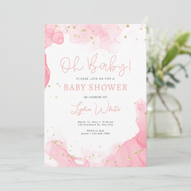Oh Baby Cute Rosa Girl Baby Shower, Modern Baby Sh Inbjudningar (Stående Fram)