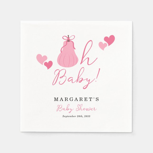 Oh Baby Cute Rosa Pumpkin Bow Girl Shower Pappersservett (Framsidan)