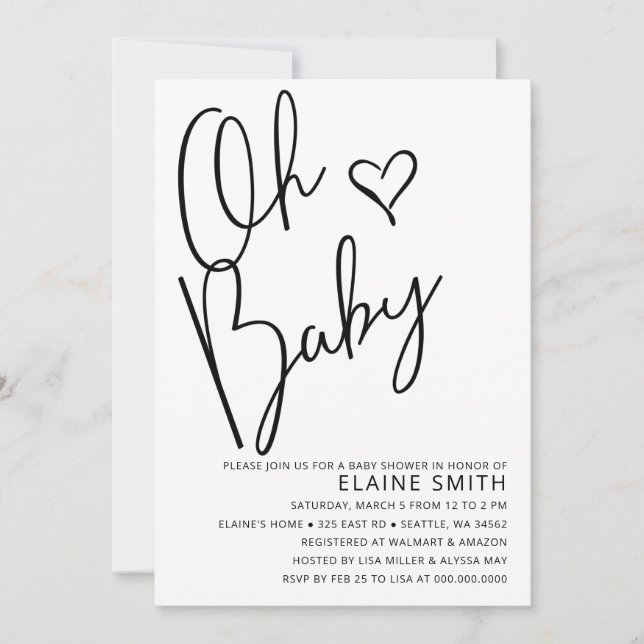 Oh Baby Cute Simple Gender Neutral Baby Shower Inbjudningar (Framsida)