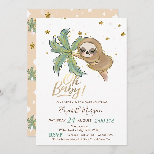 Oh Baby Cute Sleeping Sloth Baby Shower Inbjudningar (Fram/baksida)