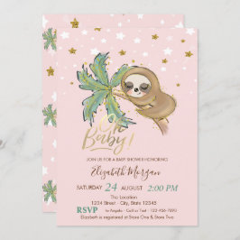 Oh Baby Cute Sleeping Sloth Stars Baby Shower Inbjudningar