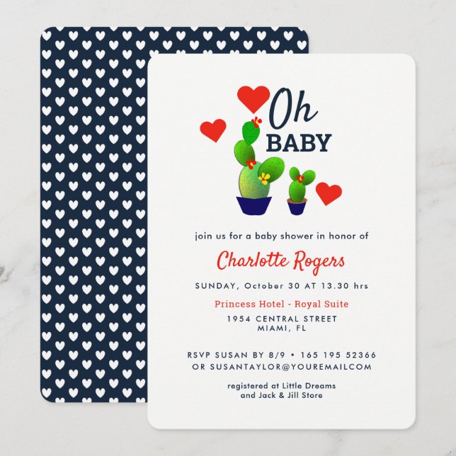 Oh Baby Cute Succuls Plants Baby Shower Inbjudningar (Fram/baksida)