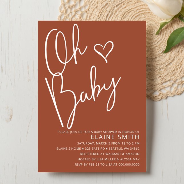 Oh Baby Cute Terracotta Gender Neutral Baby Shower Inbjudningar (Oh Baby Cute Terracotta Gender Neutral Baby Shower Invitation)