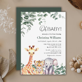 Oh Baby Cute Watercolor Safari Animals Baby Shower Inbjudningar